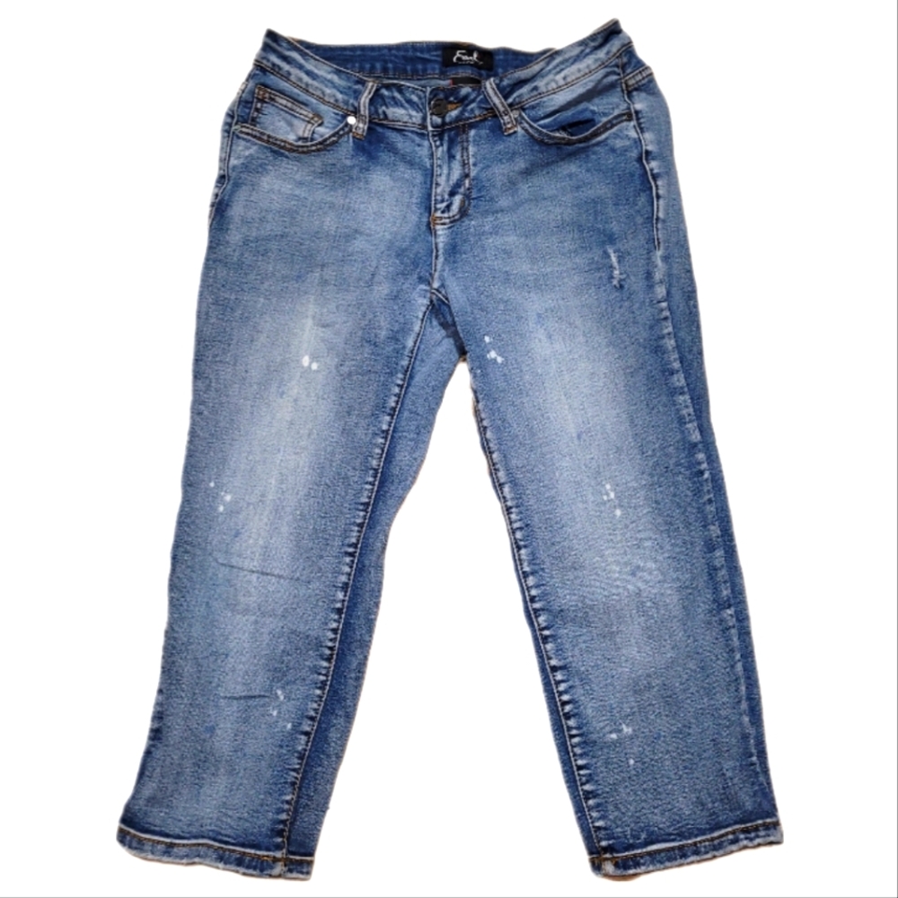 Earl Jeans Denim Blue Capris Petite Size 8P Distressed Bleached